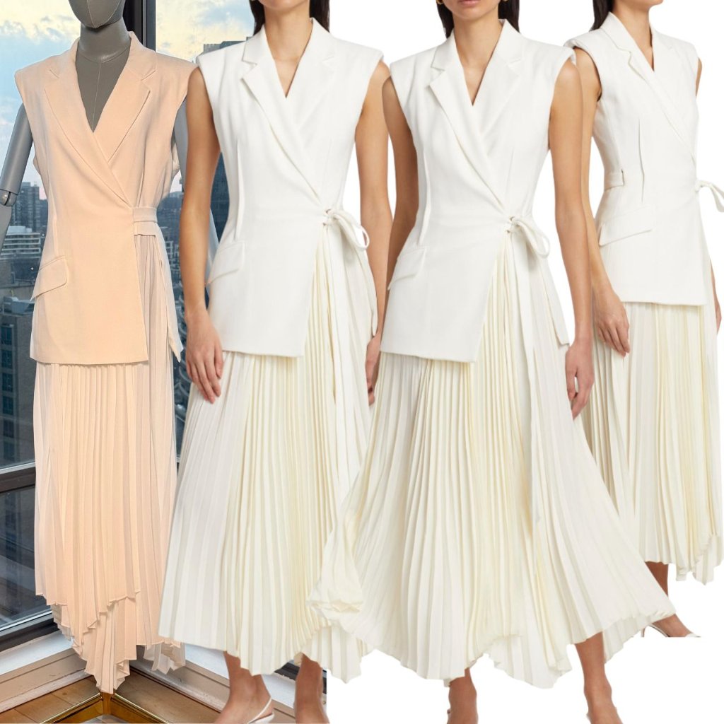 Simkhai Nwot Helena Combo Blazer Dress, Pleated Skirt, White - Sz Us 10